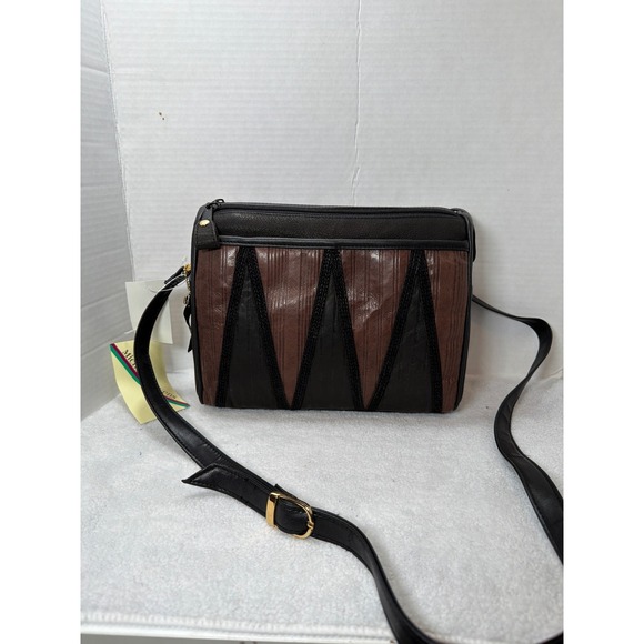 Michael Stevens Handbags - NWT VTG 90s Michael Stevens Genuine Leather Crossbody Bag Brown Black Geometric